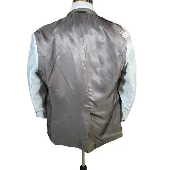 Chaps Sport Coat 44R Olive Taupe Herringbone 100% Wool Blazer Two